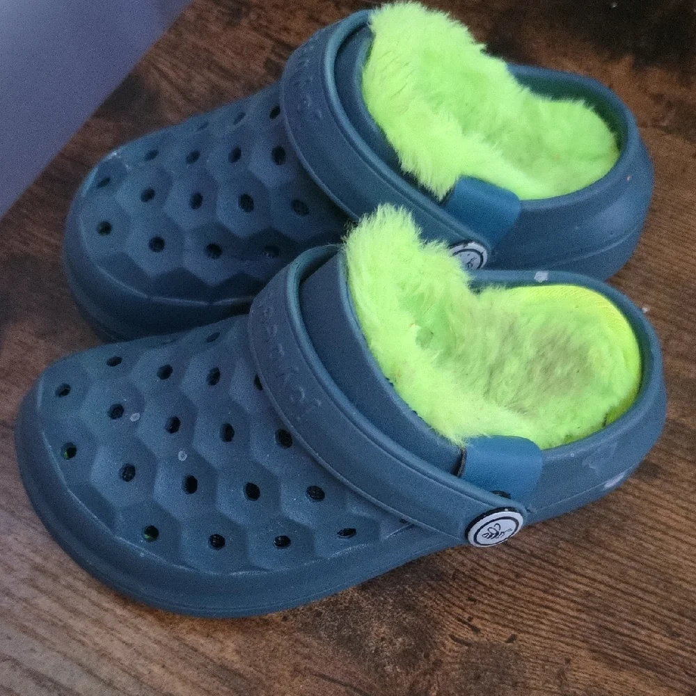 Blue and Green Sandals with Perforated Design